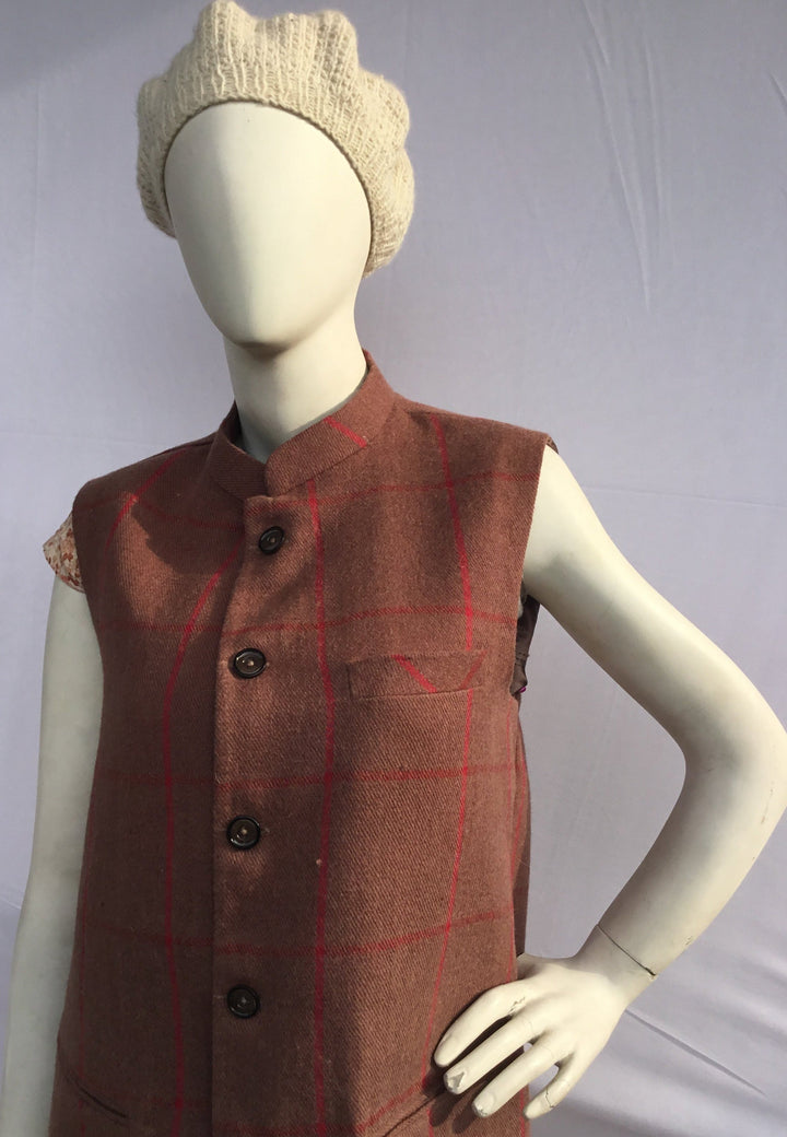 Woollen Nehru Jacket - Half Sleeve -Brown & Red | 100% Wool | For Men - Mojopanda Organic  Store