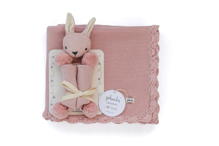 Rabbit-Pink Cuddle Cloth with pompom  with blanket