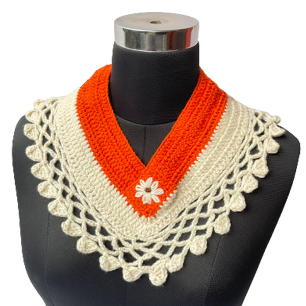 Neck  Warmers & Mufflers  |  Crochet  |  White & Orange    |  For Women  |  100% Premium  Wool